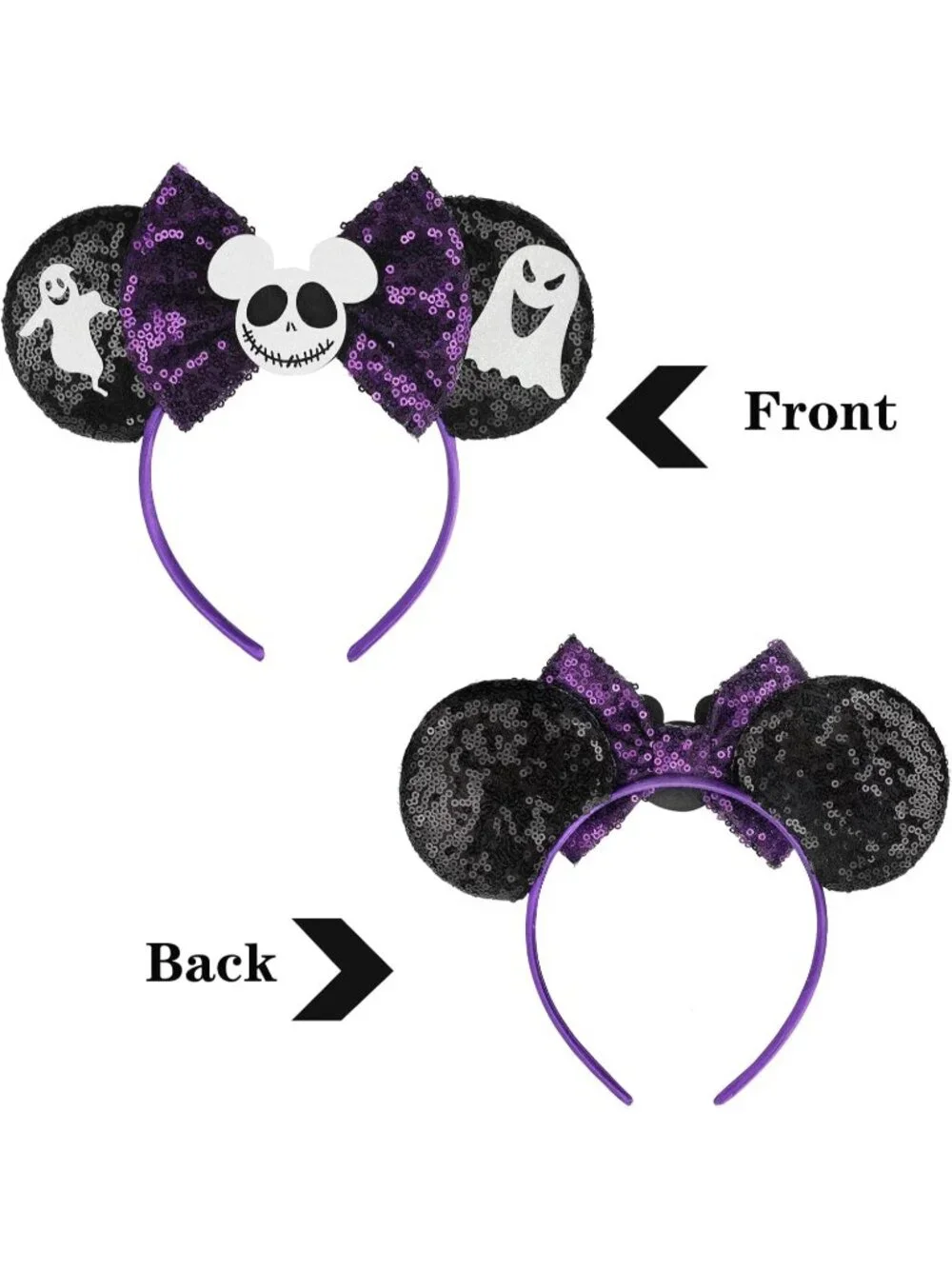 Women purple Black Sequin Handmade Mickey Mouse Headband 2 Pieces